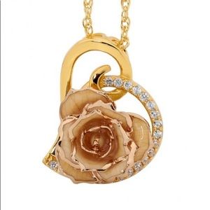 Eternity Rose, White Glazed Gold Heart Pendant